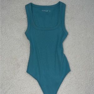 Ribbed Scoopneck Tank Bodysuit - Blue